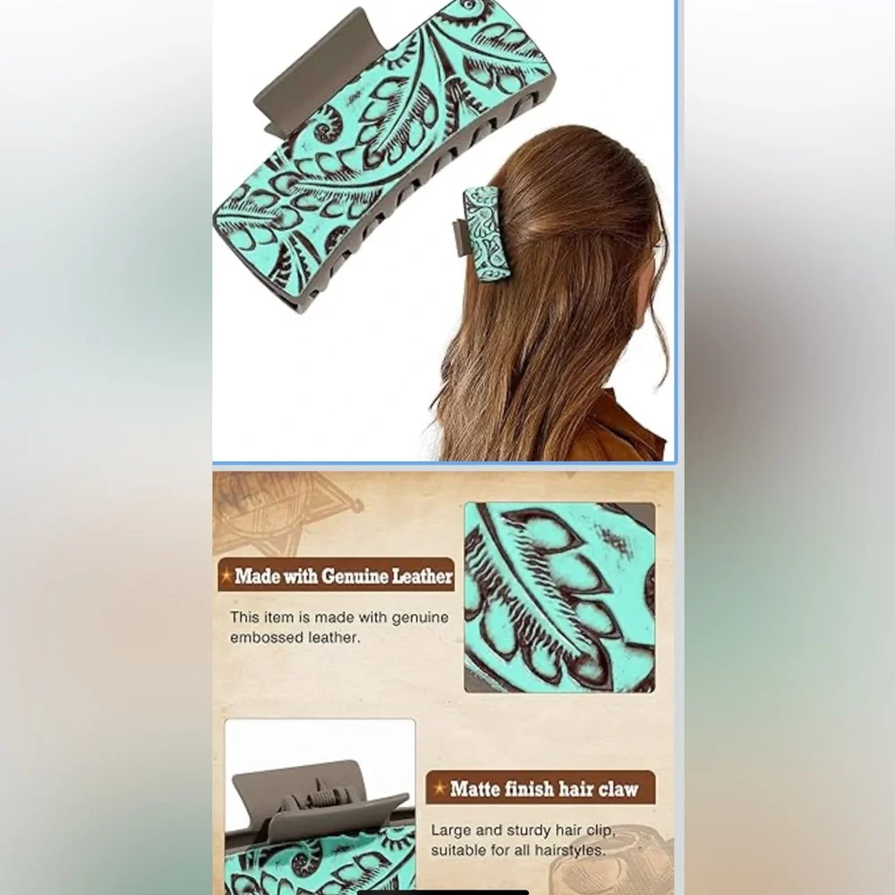 Boho Floral Pattern Hair Clip - Mint and Brown